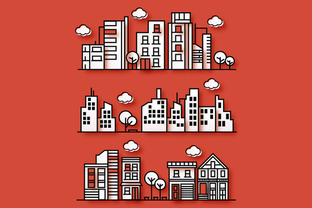 Ilustración de una ciudad con varias formas de ciudades en un estilo de papel
 - Foto, imagen
