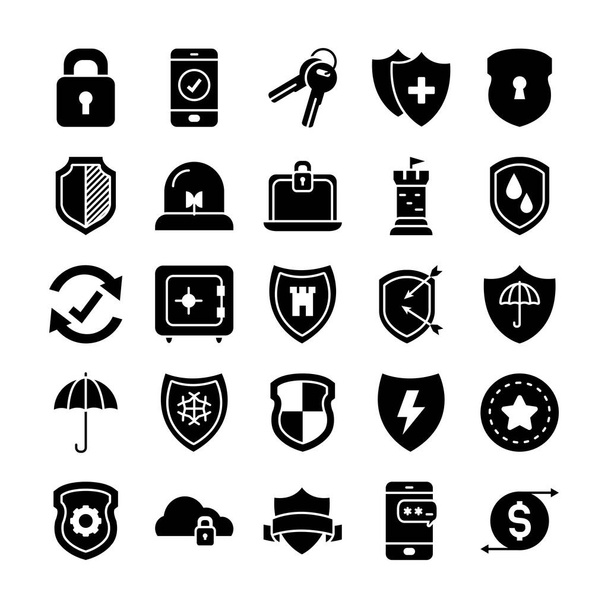 ключи и набор значков щита, стиль силуэта - Вектор,изображение