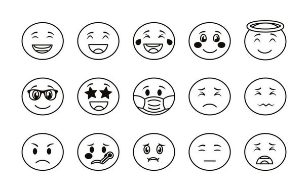 emoji yüzleri demeti simgeleri ayarlar - Vektör, Görsel