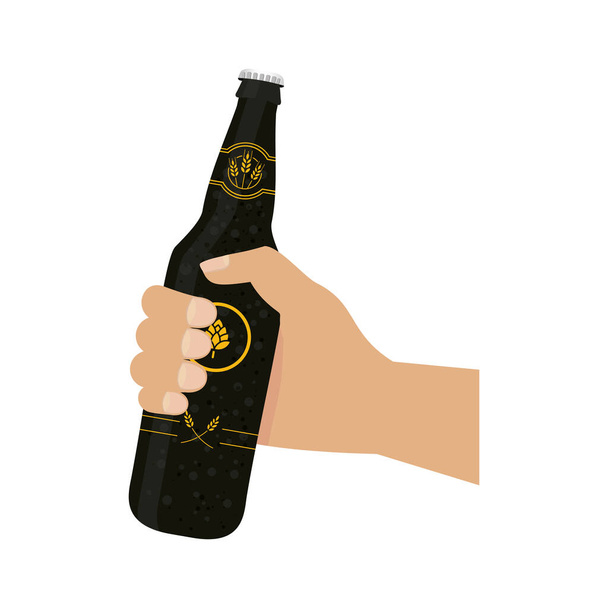 рука тримає чорну пляшку пива Векторний дизайн
 - Вектор, зображення