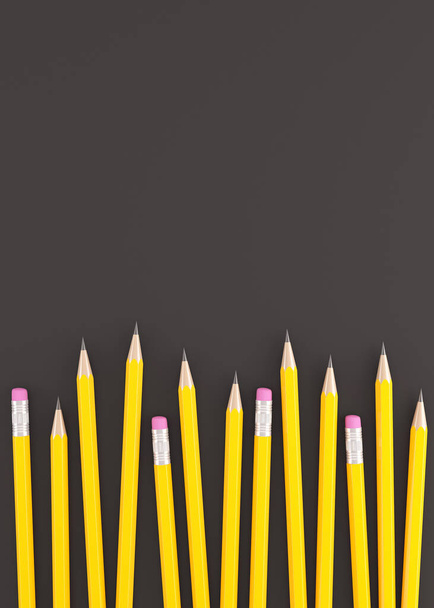 3d Sárga ceruzák ábrázolása fekete alapon - Fotó, kép