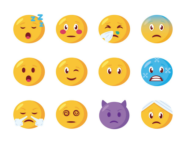 köteg emoji arcok beállított ikonok - Vektor, kép