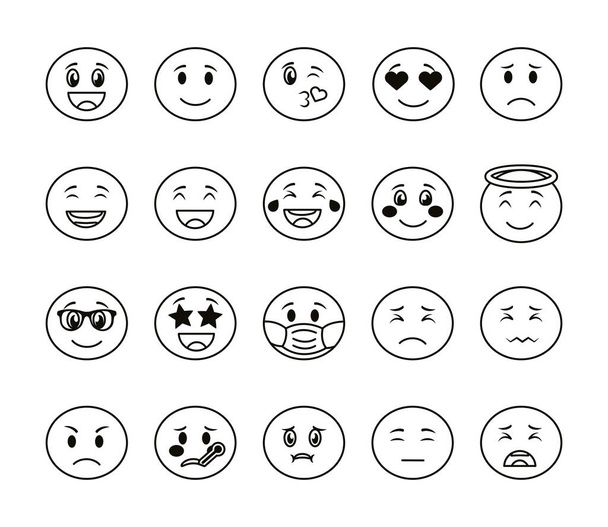 köteg emoji arcok beállított ikonok - Vektor, kép