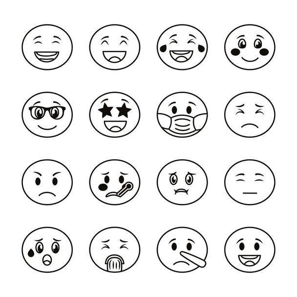 bundel van emoji 's gezichten set iconen - Vector, afbeelding