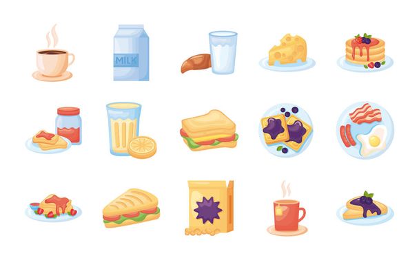 bundle of breakfast food set icons - Vector, Image