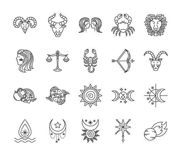 Bündel von Tierkreiszeichen und Symbolen - Vektor, Bild