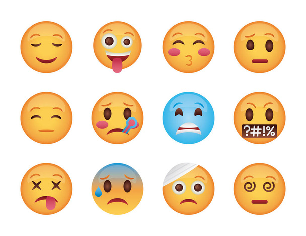 bundle of emojis faces set icons - Vector, Image