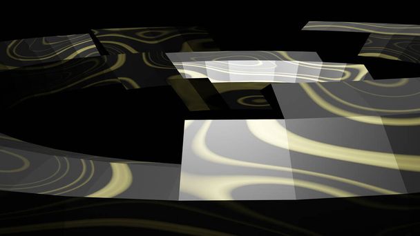 Illustratie grafiek van close-up abstract naadloze lus van 3D renderen object met prachtige textuur of patroon en studio verlichting, op een zwarte achtergrond. - Foto, afbeelding