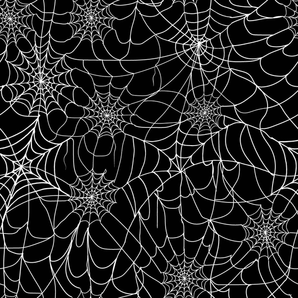 Halloween spinnenweb naadloos patroon. Vector achtergrond. Zwart-wit. - Vector, afbeelding