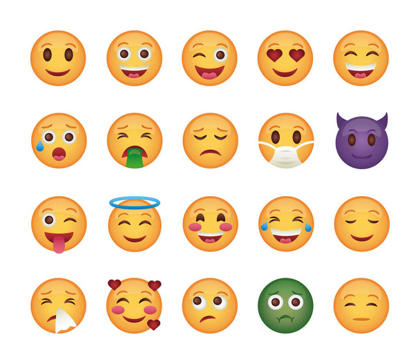 pacote de emojis rostos conjunto ícones
 - Vetor, Imagem