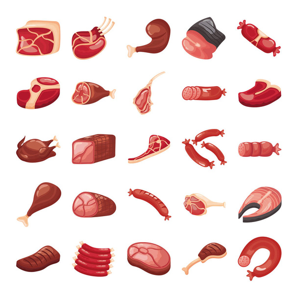 bundle of meat cuts set icons - Vector, Image
