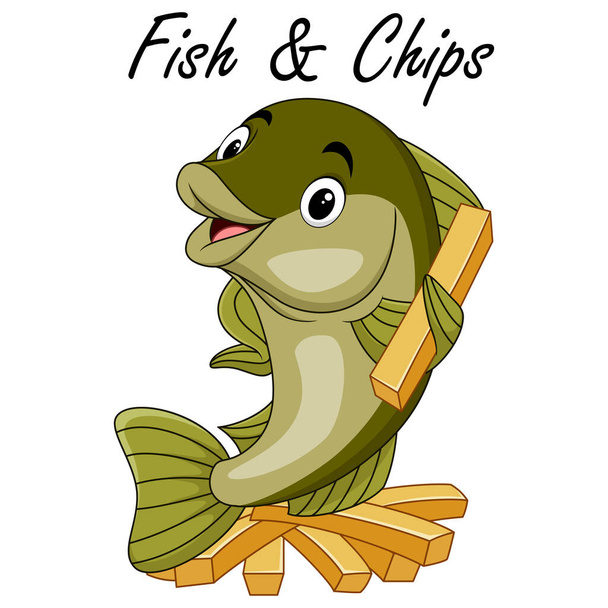 Wektor ilustracja Cute ryb kreskówki i frytki - Wektor, obraz