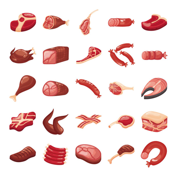 bundel vleesdelen set pictogrammen - Vector, afbeelding