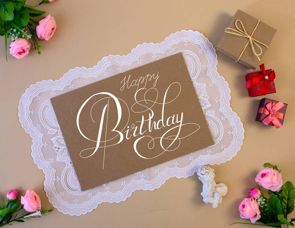 postcard or Internet banner with a birthday greeting, with the inscription - happy birthday - Fotografie, Obrázek