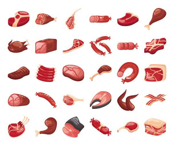 paquete de cortes de carne establecer iconos
 - Vector, imagen