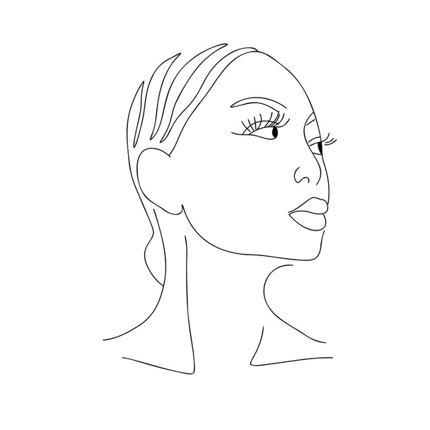 Continuous line, drawing of set faces and hairstyle, fashion concept, woman beauty minimalist,illustration pretty sexy. for t-shirt, slogan design print graphics style - Photo, Image