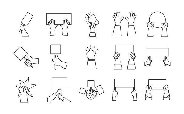 pacchetto di mani di protesta set icone - Vettoriali, immagini