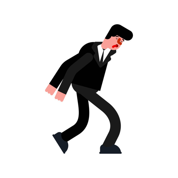 Tired businessman goes hunched over. vector illustration - Vector, Image