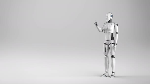3d rendering female cyborg finger point on white background 4k footage - Záběry, video