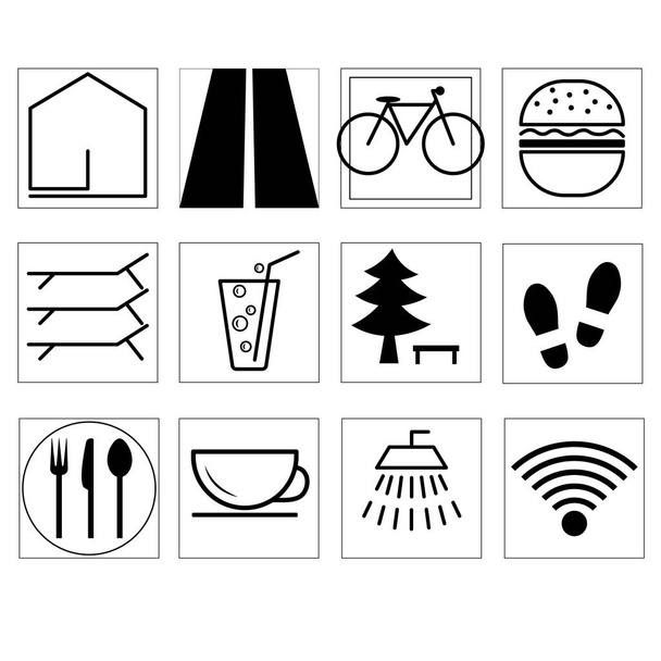 ikonok rekreációs területek, üdülőhelyek és egyéb felhasználók számára - Vektor, kép