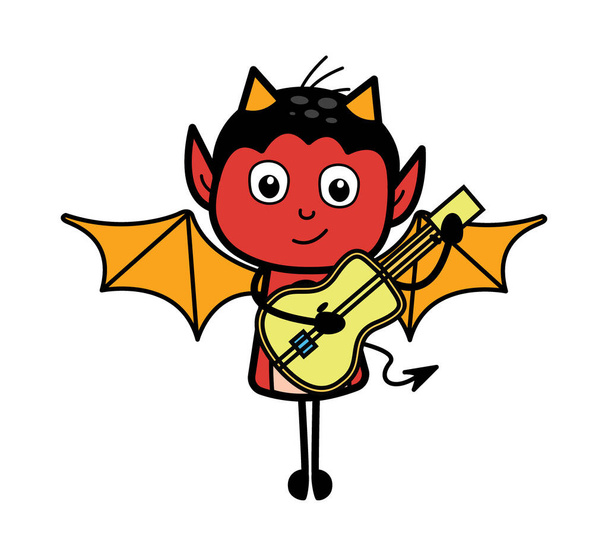 Cartoon Devil Playing Guitar - Vector, Image