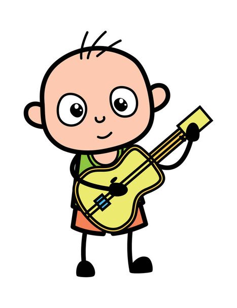 Desenhos animados careca menino tocando guitarra
 - Vetor, Imagem