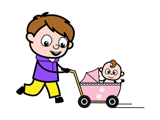 Sarjakuva poika vauvan rattaat - Vektori, kuva