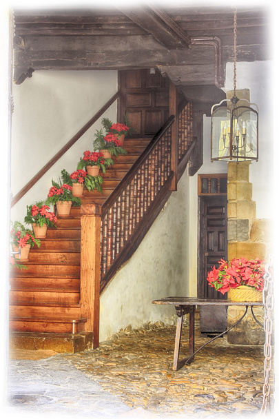 una entrada en una casa típica llena de flores en Andalucía España
 - Foto, Imagen