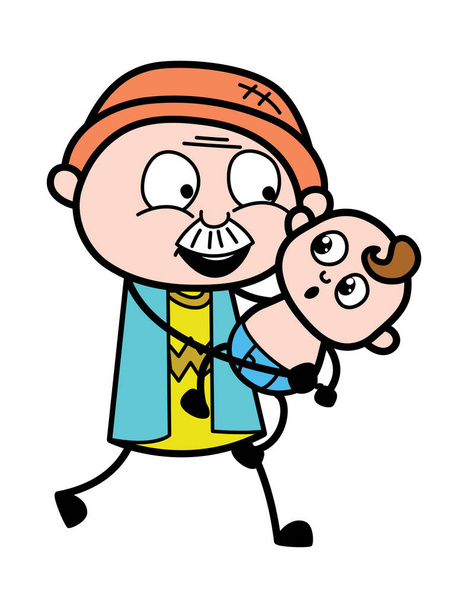 Γελοιογραφία παππούς κρατώντας ένα μωρό - Διάνυσμα, εικόνα