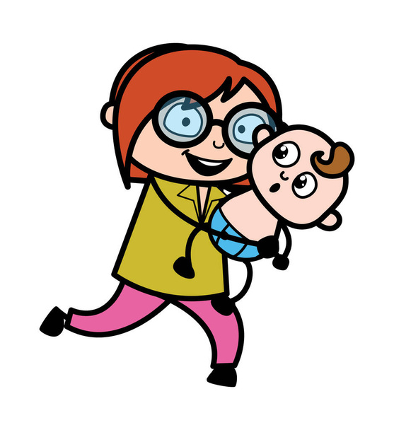 Cartoon Teacher Holding a Baby - Vector, Image