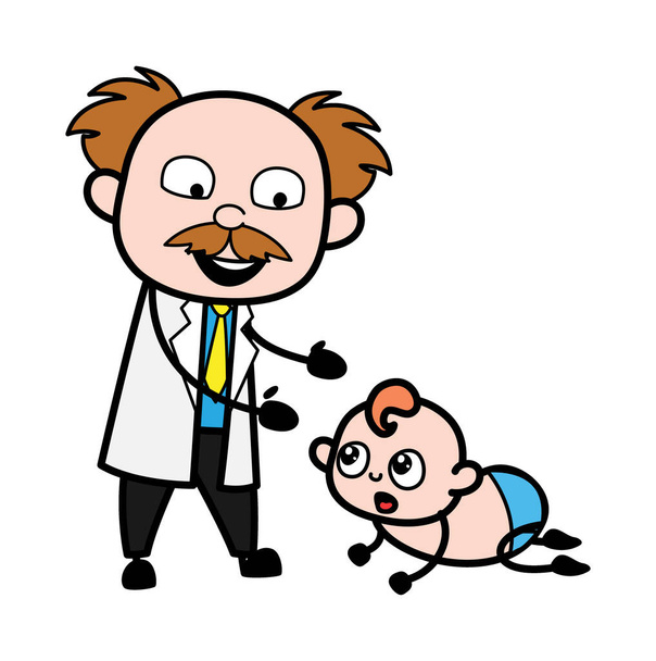 クローリング赤ちゃんと漫画科学者 - ベクター画像