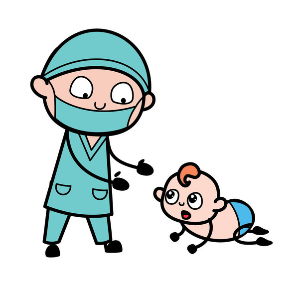 クローリング赤ちゃんと漫画外科医 - ベクター画像