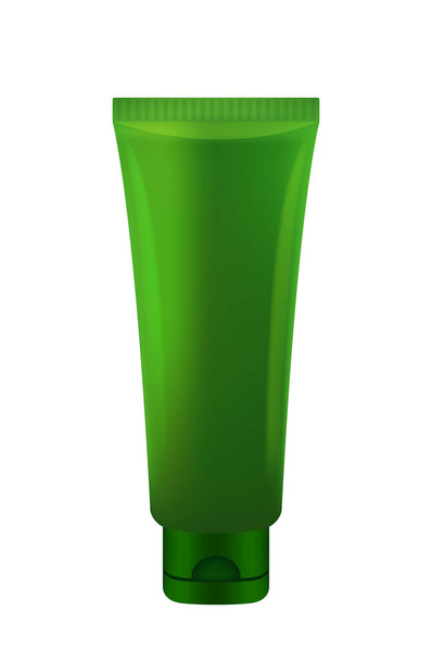 tubo de plástico verde para el diseño de plantillas cosméticas, tubo cosmético de plantilla aislado sobre fondo blanco, tubo verde maqueta en blanco, tubo vacío para marca cosmética, loción de ilustración o espuma de producto de crema
 - Vector, Imagen