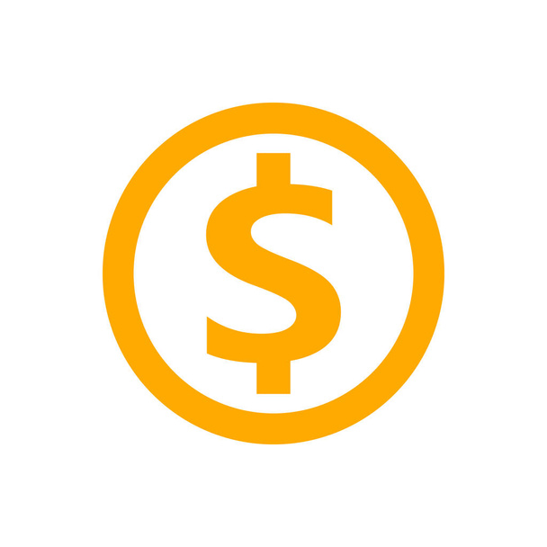 dollár valuta érme narancs ikon elszigetelt fehér, érme dollár pénz sárga arany ikon, dollár pénz szimbólum kör alakú érme alakú, lapos ikon pénznem érme gomb info grafika egyszerű - Vektor, kép