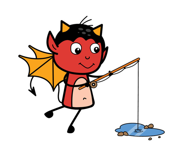 Cartoon Devil Fishing Illustration - Vector, Image
