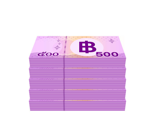 poolgeld 500 baht bankbiljet thai, munt stack van 500 THB type, bankbiljet geld thailand baht voor het bedrijfsleven en financiën icoon, papier geld thai geïsoleerd op wit - Vector, afbeelding