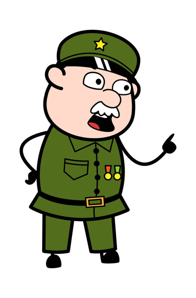 Cartoon Militaire Man zegt iets - Vector, afbeelding