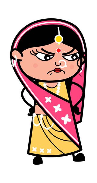 Aggressive Indian Woman Cartoon Illustration - Vector, Image