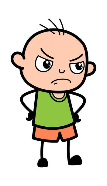 Aggressive Bald Boy Cartoon Illustration - Vector, Image
