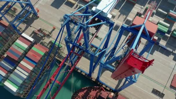 Aerial view. International port with Crane loading containers in import export business logistics. - Footage, Video