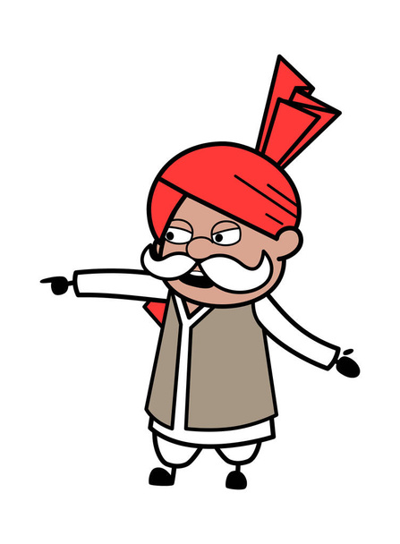 Haryanvi oude man wijzend vinger cartoon - Vector, afbeelding