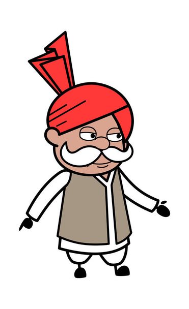 Haryanvi oude man expressionless gezicht cartoon - Vector, afbeelding