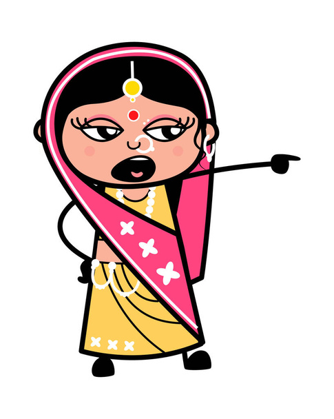 Angry Cartoon Indian Woman Shouting - Vector, Image