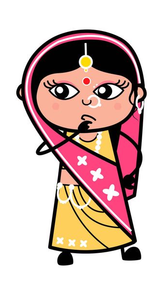 Cartoon Indian Woman thinking seriously - Vector, Image