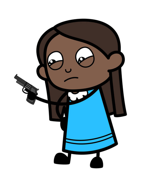 Καρτούν μαύρο κορίτσι σημαδεύει όπλο - Διάνυσμα, εικόνα