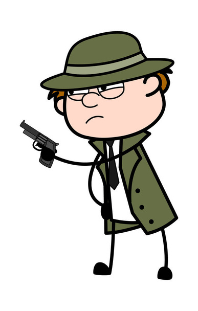 Cartoon Spy Σημαδεύοντας όπλο - Διάνυσμα, εικόνα