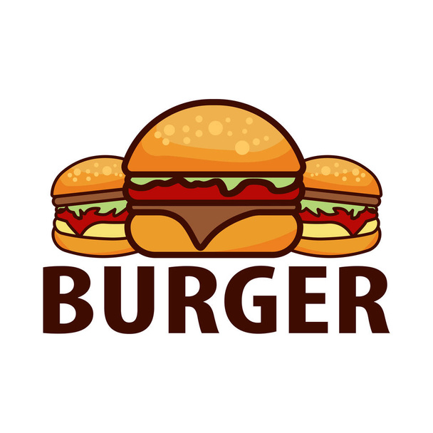 Delicious burger flat icon and lettering inscription. Design template vector - Vector, Image