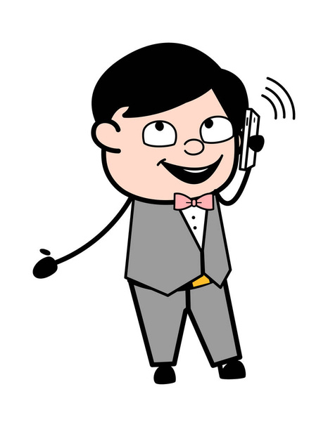 Cartoon Groom rozmawia przez telefon komórkowy - Wektor, obraz