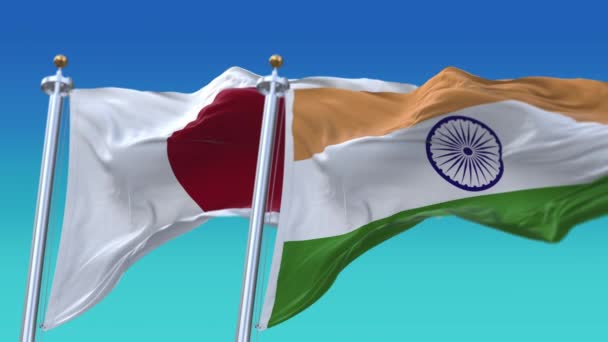 4k bezešvé Japonsko a Indie vlajky s modrým nebem pozadí, JP, IND. - Záběry, video