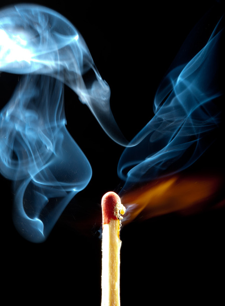 Ignition of match with smoke - Photo, Image